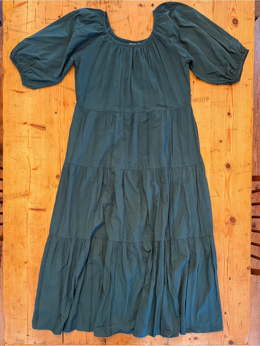 Teal Cotton Tiered Maxi Dress Puff Sleeve - Picture 2 of 8